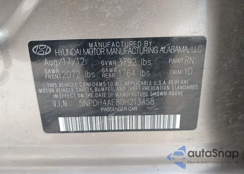 2013 Hyundai Elantra Gls z USA, uszkodzony, nr VIN 5NPDH4AE8DH213458